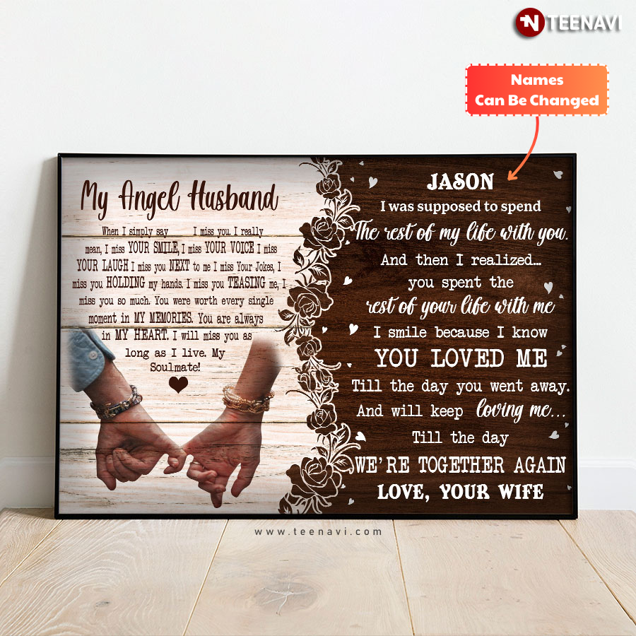 Personalized Couple With One-finger Hold My Angel Husband I Was Supposed To Spend The Rest Of My Life With You Poster