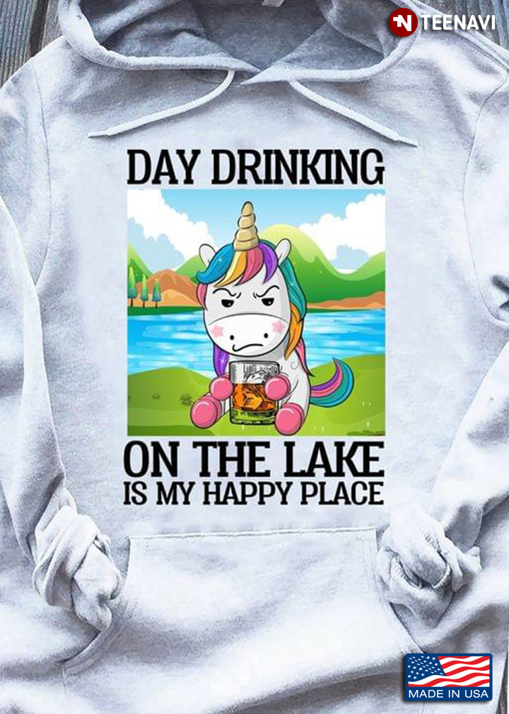 Unicorn With Bourbon Day Drinking On The Lake Is My Happy Place