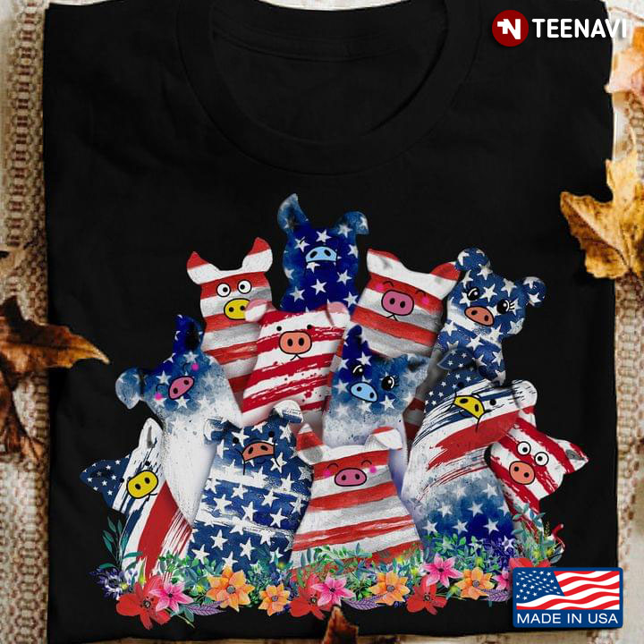American Flag Pigs With Flowers