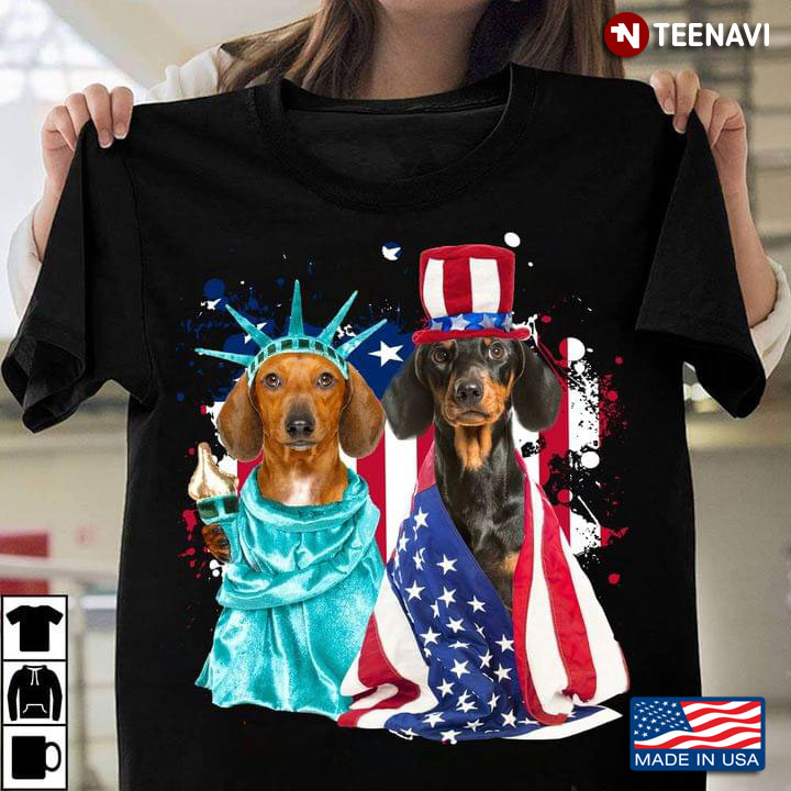 Dachshunds Statue Of Liberty And American Flag Happy Independence Day For 4th Of July