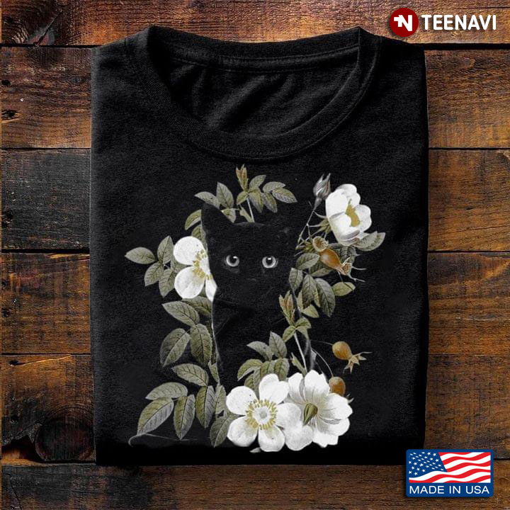 Black Cat And Flowers For Cat Lover