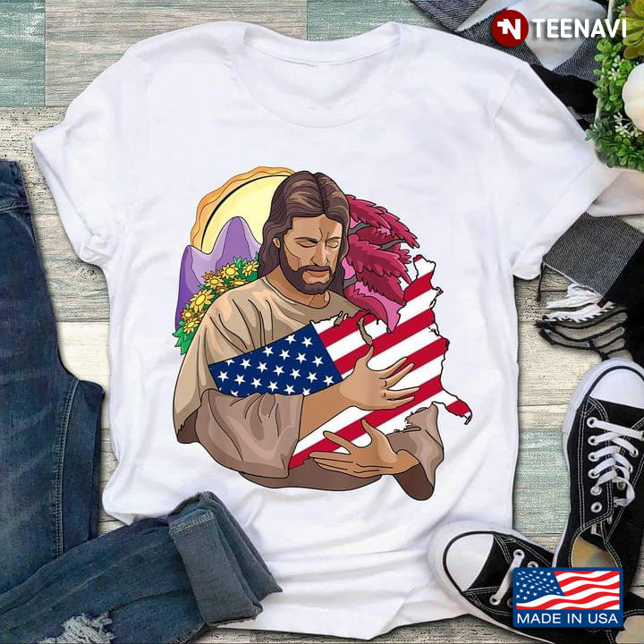 Jesus Hugs American Flag