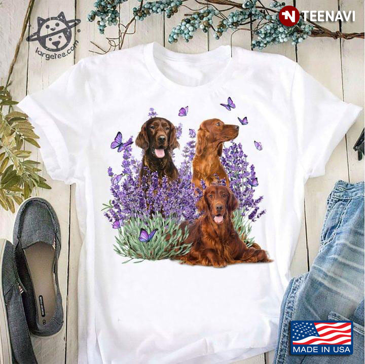 Three Irish Setters Butterflies And Lavender For Dog Lover