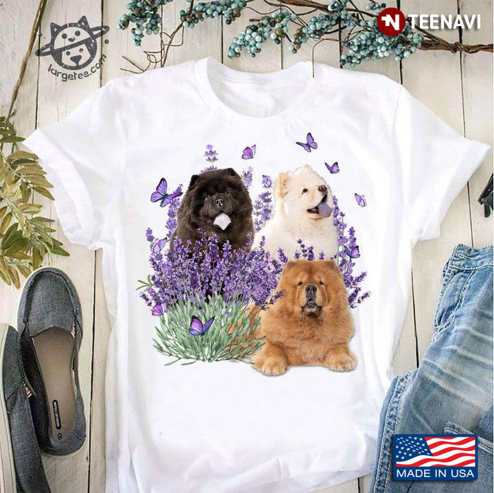 Three Chow Chows Butterflies And Lavender For Dog Lover