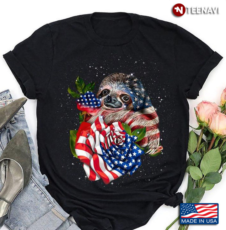 American Flag Sloth And Roses For 4th Of July