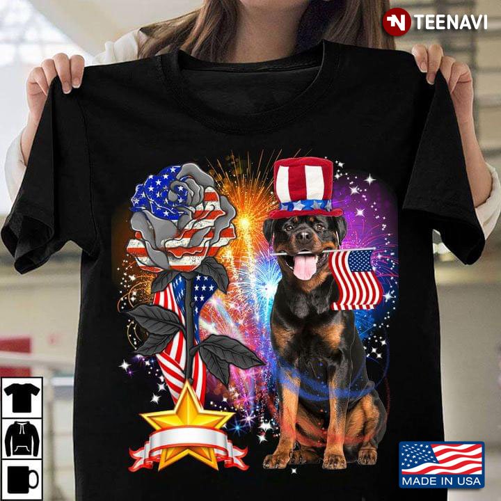 American Flag Rottweiler And Rose Happy Independence Day For 4th Of July