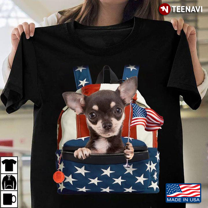 Chihuahua Holds A American Flag In The Bag For Dog Lover
