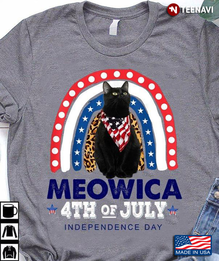 Black Cat Meowica 4th Of July Independence Day For Cat Lover