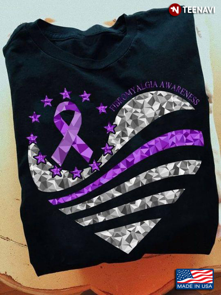 Fibromyalgia Awareness Heart Star Purple Ribbon American Flag