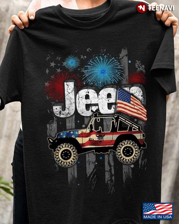 Jeep American Flag And Fireworks Happy Independence Day For 4th Of July