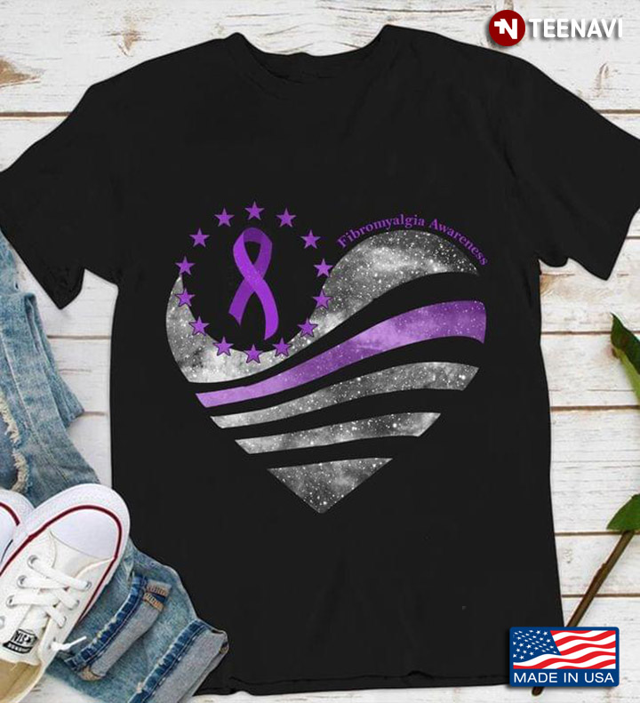 Fibromyalgia Awareness American Flag Heart Star Purple Ribbon