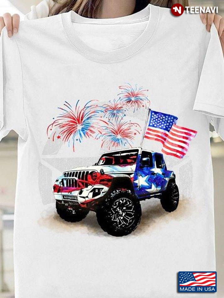 Jeep American Flag And Fireworks Happy Independence Day For 4th Of July