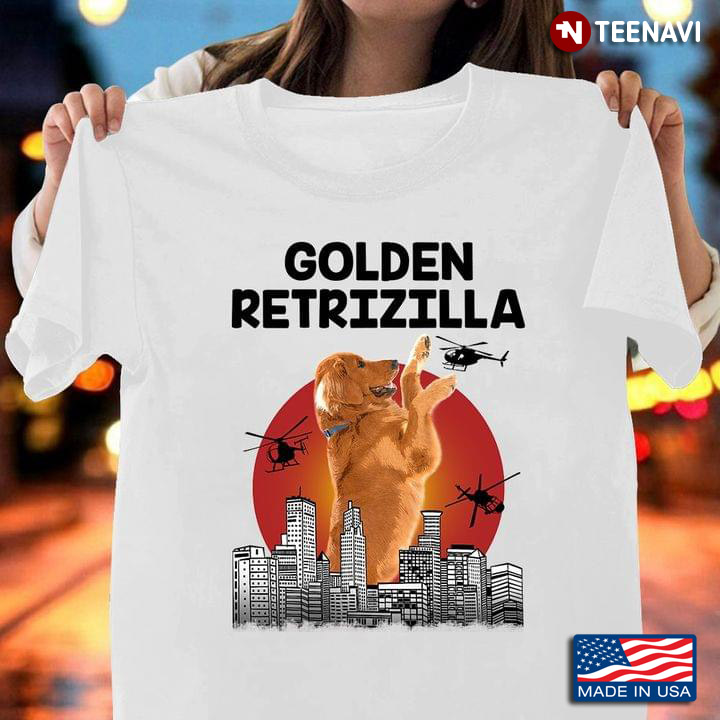 Golden Retrizilla Golden Retriever Godzilla City Attack With Helicopters For Movie Lover