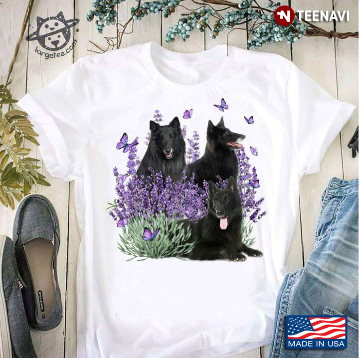 Three Belgian Shepherd Dogs Butterflies And Lavender For Dog Lover