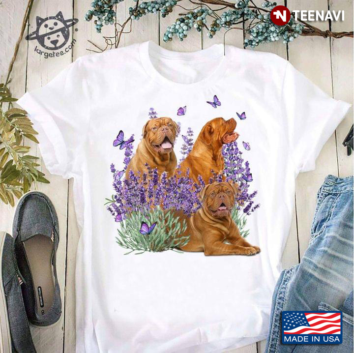 Three Dogue De Bordeaux Dogs Butterflies And Lavender For Dog Lover