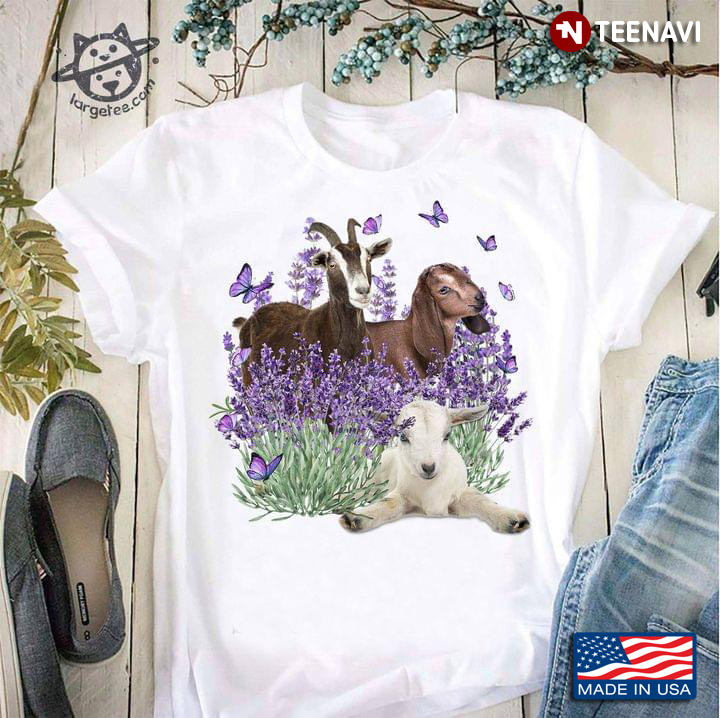 Three Goats Butterflies And Lavender For Animal Lover