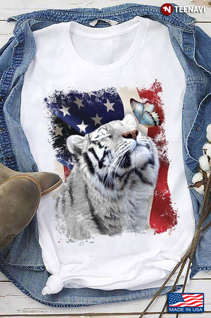 American Flag Tiger And Butterfly Happy Independence Day For 4th Of July