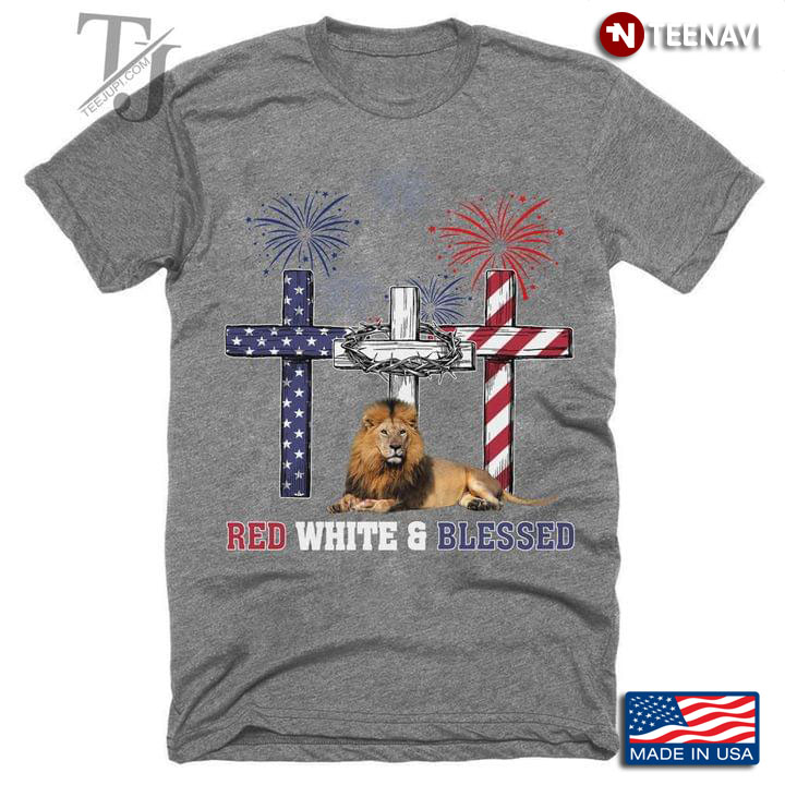 Red White And Blessed Lion Jesus Cross And Fireworks Happy Independence Day For 4th Of July