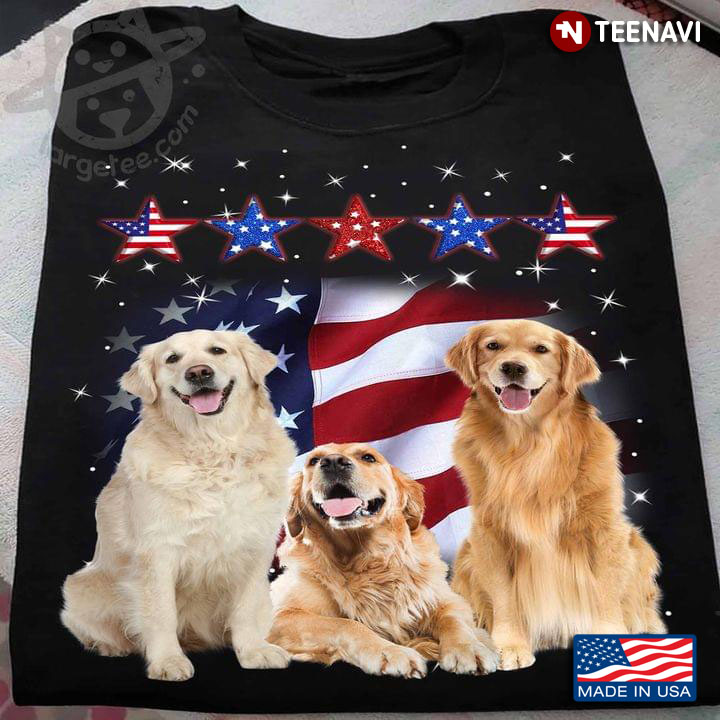 Golden Retriever And American Flag Happy Independence Day For 4th Of July