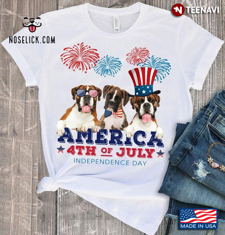 Three Boxer Dogs And Fireworks America 4th Of July Independence Day