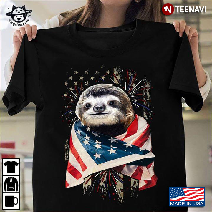 Sloth American Flag And Fireworks Happy Independence Day For 4th Of July