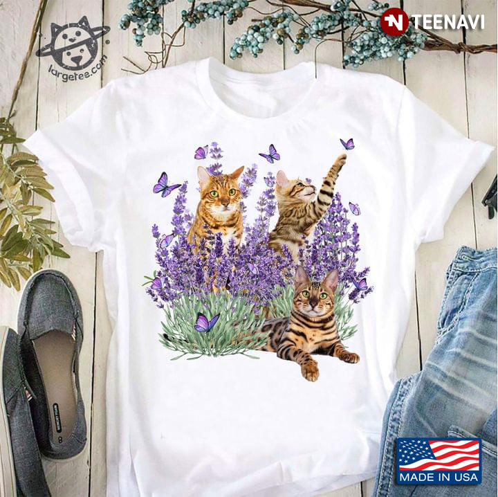 Three Cats Butterflies And Lavender For Cat Lover