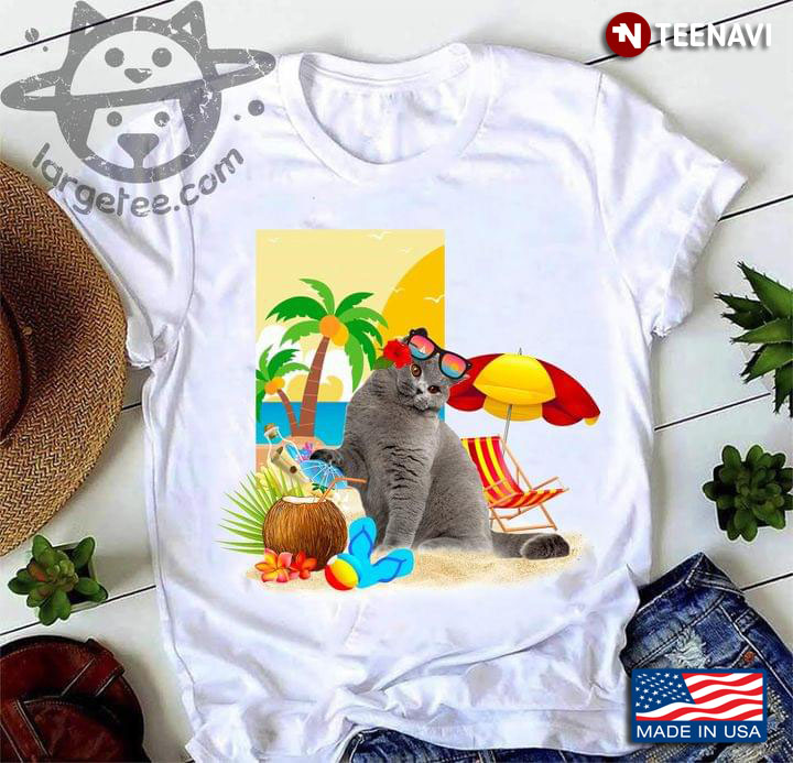 British Shorthair Cat On The Beach For Cat Lover