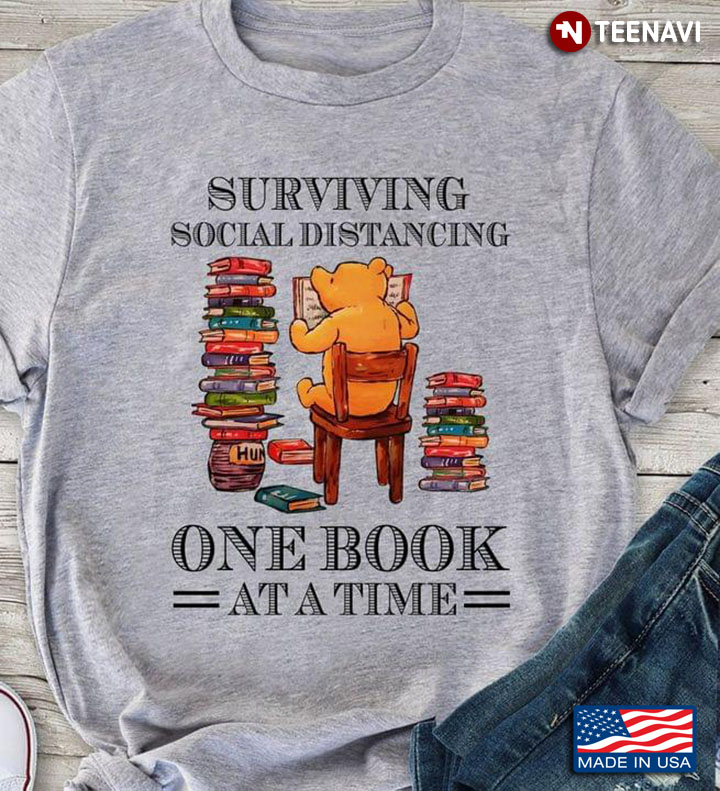 Pooh Bear With Books Surviving Social Distancing One Book At A Time For Book Lover