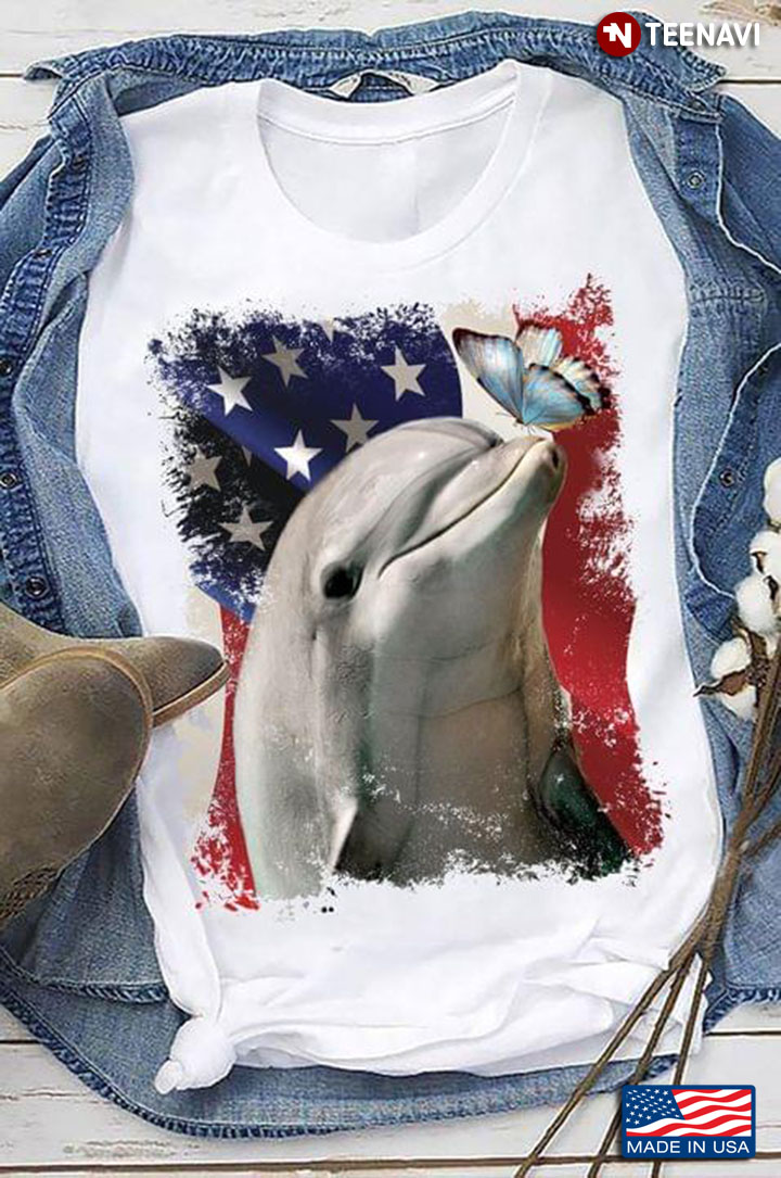 Dolphin Butterfly American Flag Happy Independence Day For 4th Of July