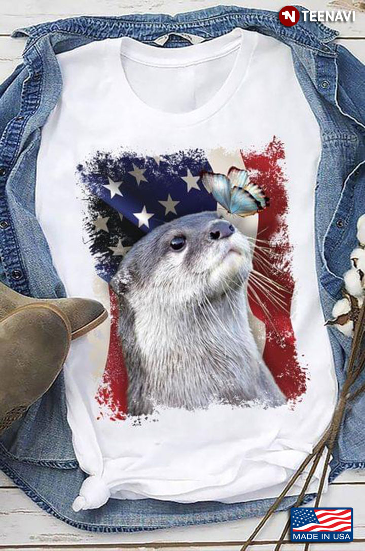 Otter Butterfly American Flag Happy Independence Day For 4th Of July