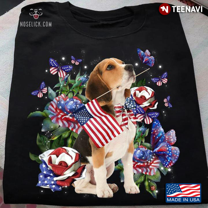 Beagle Butterflies Flowers American Flag Happy Independence Day For 4th Of July