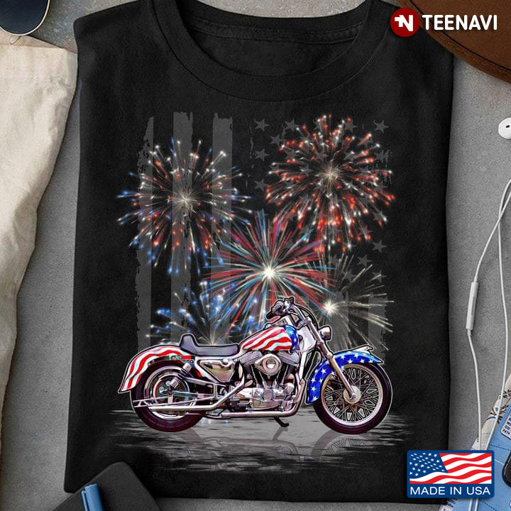 Motorcycle And Fireworks Happy Independence Day For 4th Of July