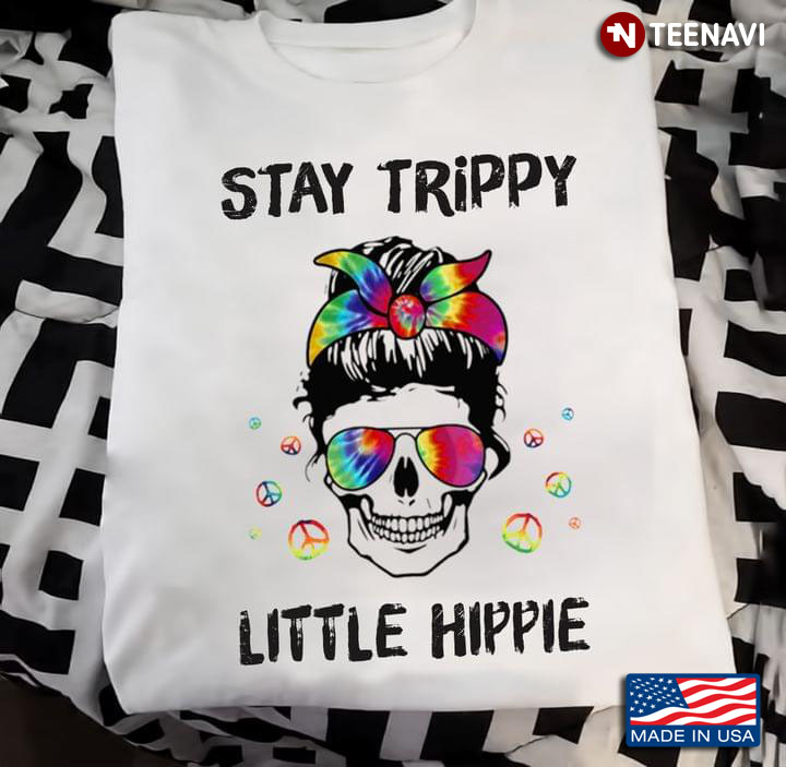 Skull Stay Trippy Little Hippie With Hippie Glasses And Colorful Headband