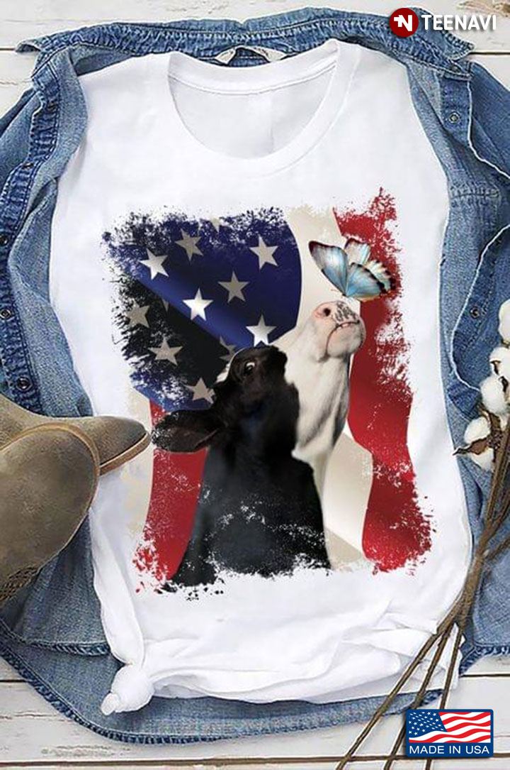 Patriotic Cow July 4th Cute Cow And Butterfly