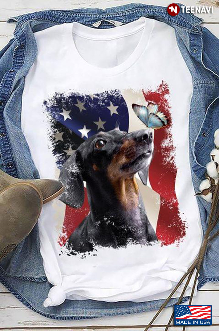 Patriotic Black Hound Dog Breeds 4th of July With USA Flag