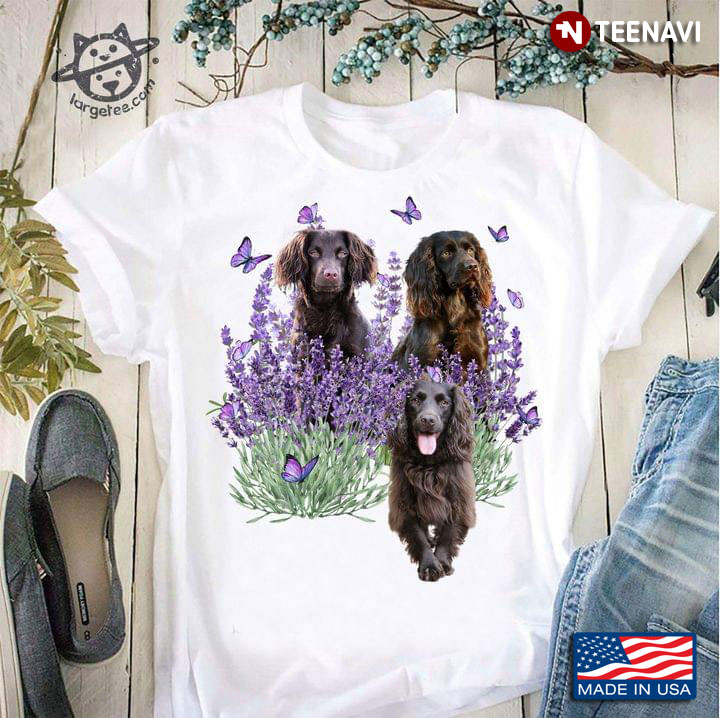 Cocker Spaniel Dogs With Lavender Flowers And Butterflies