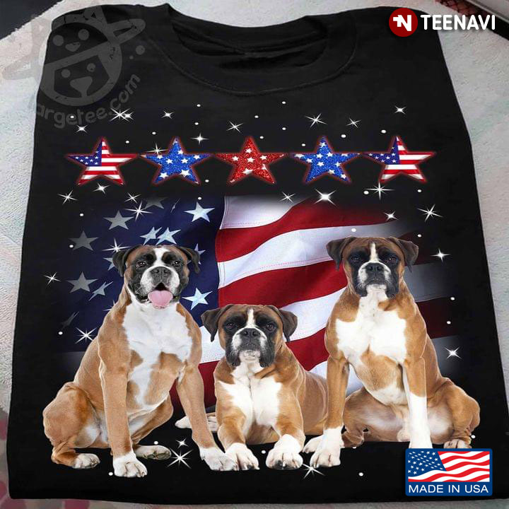 Boxer Dogs American Flag Patriotic 4th Of July