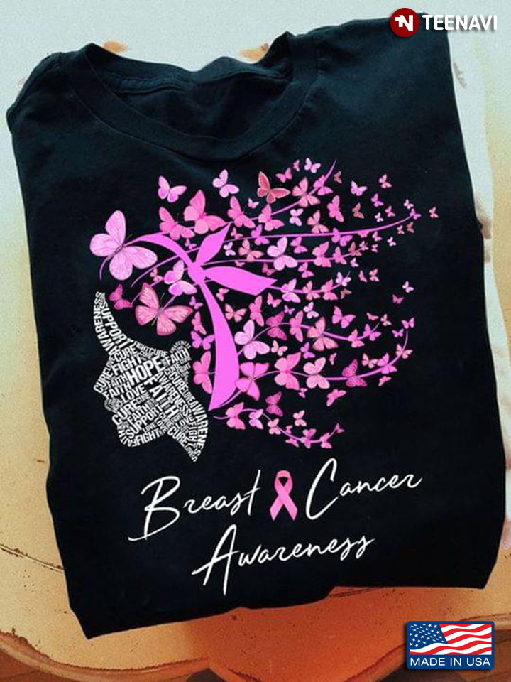 Pink Butterflies Woman Breast Cancer Awareness