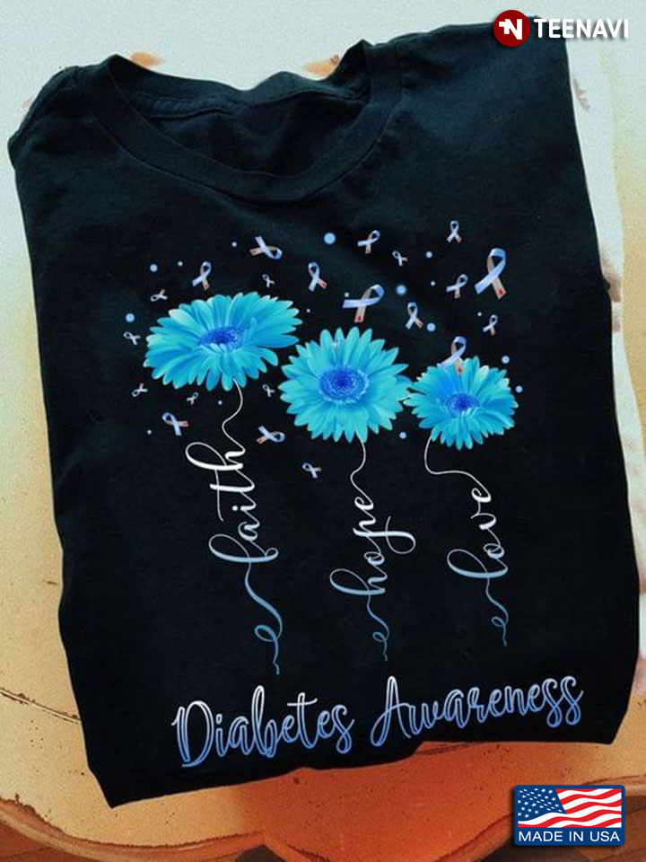 Faith Hope Love Daisy Flower Blue Ribbon Diabetes Awareness