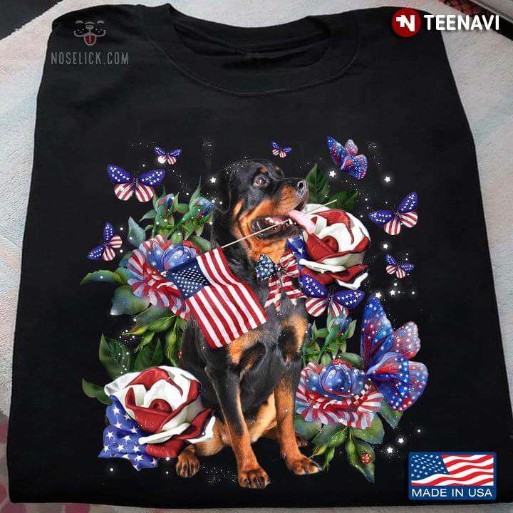 Rottweiler American Flag And Butterfies