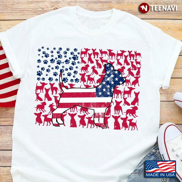 4th Of July Cute Dog Paws Chihuahua With American Flag