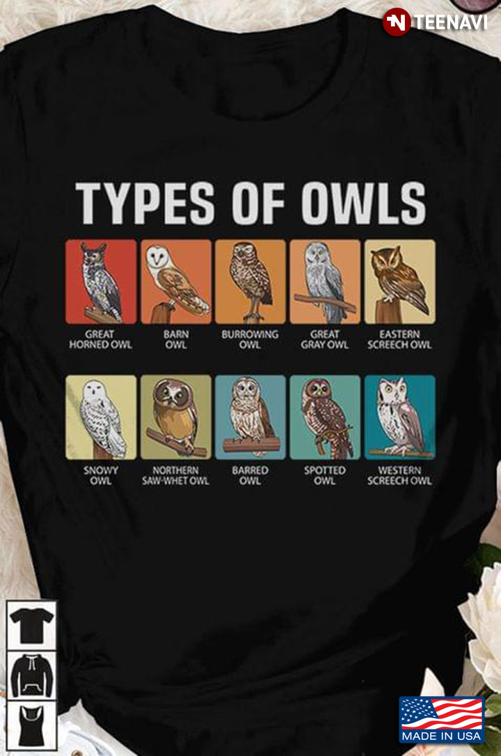 Types of Owls Educational Cute Owl Lover Gift
