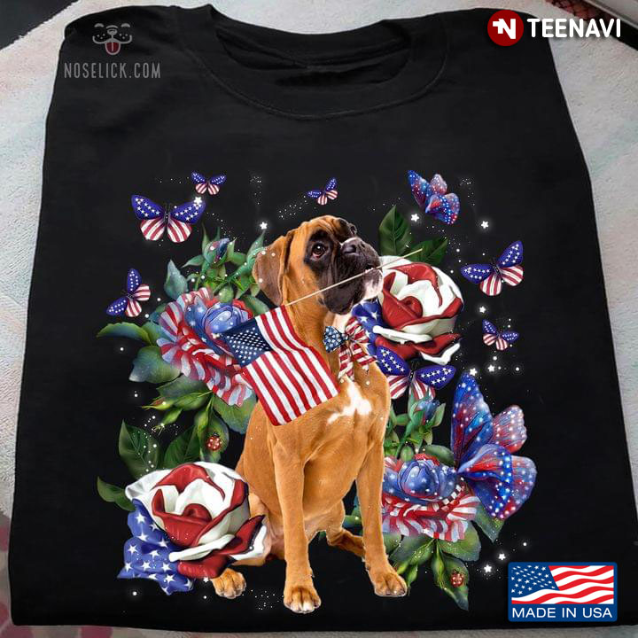 Cool Boxer Dog And American Flag Happy Independence Day For 4th Of July