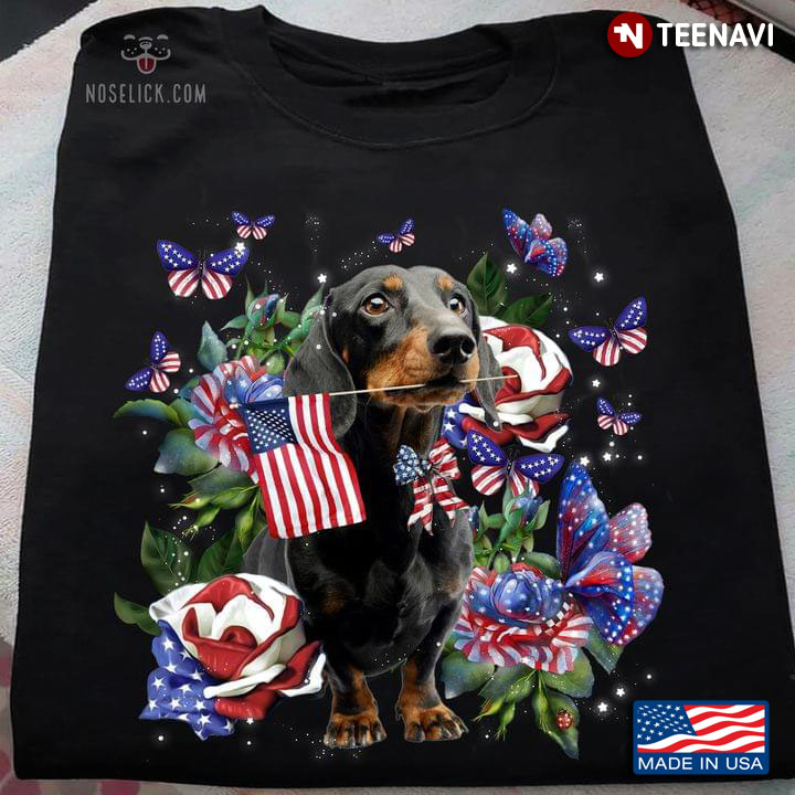 Dachshund Holding American Flag Happy Independence Day For 4th Of July