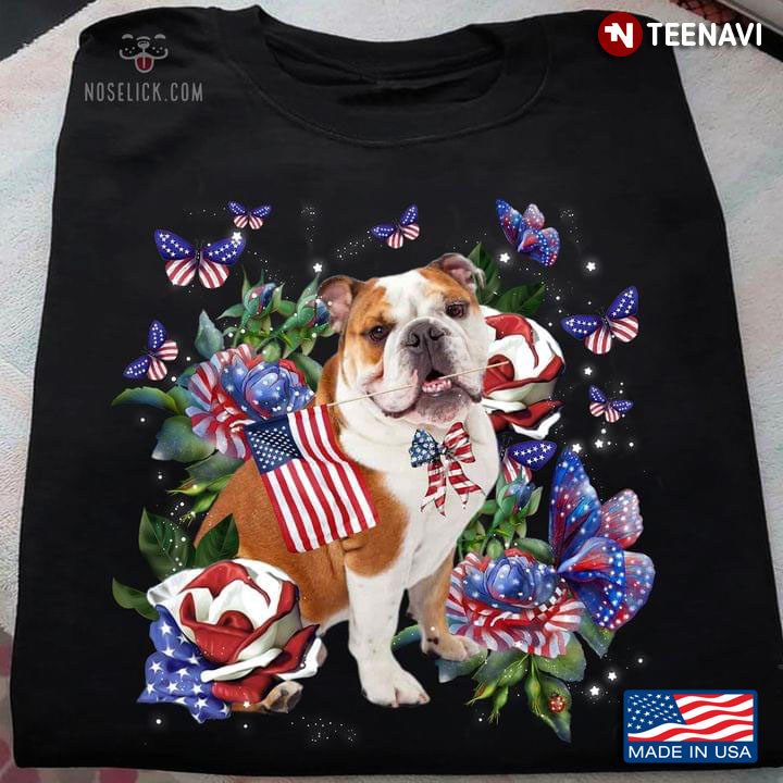 Bulldog Holding American Flag Happy Independence Day 4th Of July For Bulldog Lover