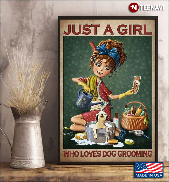 Vintage Girl Giving Bath To Her Dog Just A Girl Who Loves Dog Grooming