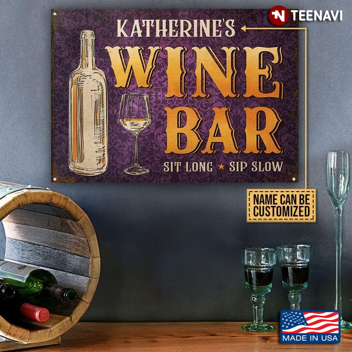 Vintage Purple Theme Customized Name Wine Bar Sit Long Sip Slow
