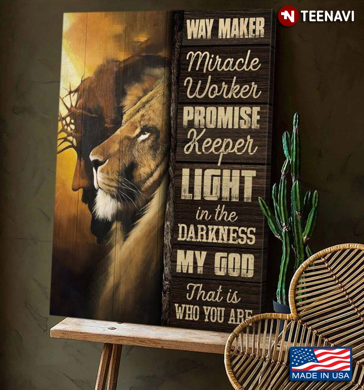 Vintage Jesus Christ & Lion Way Maker Miracle Worker Promise Keeper Light In The Darkness My God That Is Who You Are