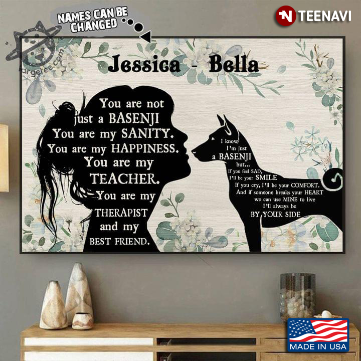 Vintage Floral Theme Customized Name Girl & Basenji Silhouette You Are Not Just A Basenji
