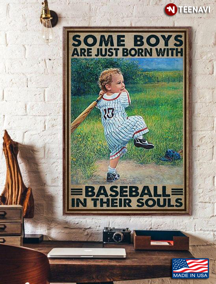 Vintage Little Boy Playing Baseball Some Boys Are Just Born With Baseball In Their Souls